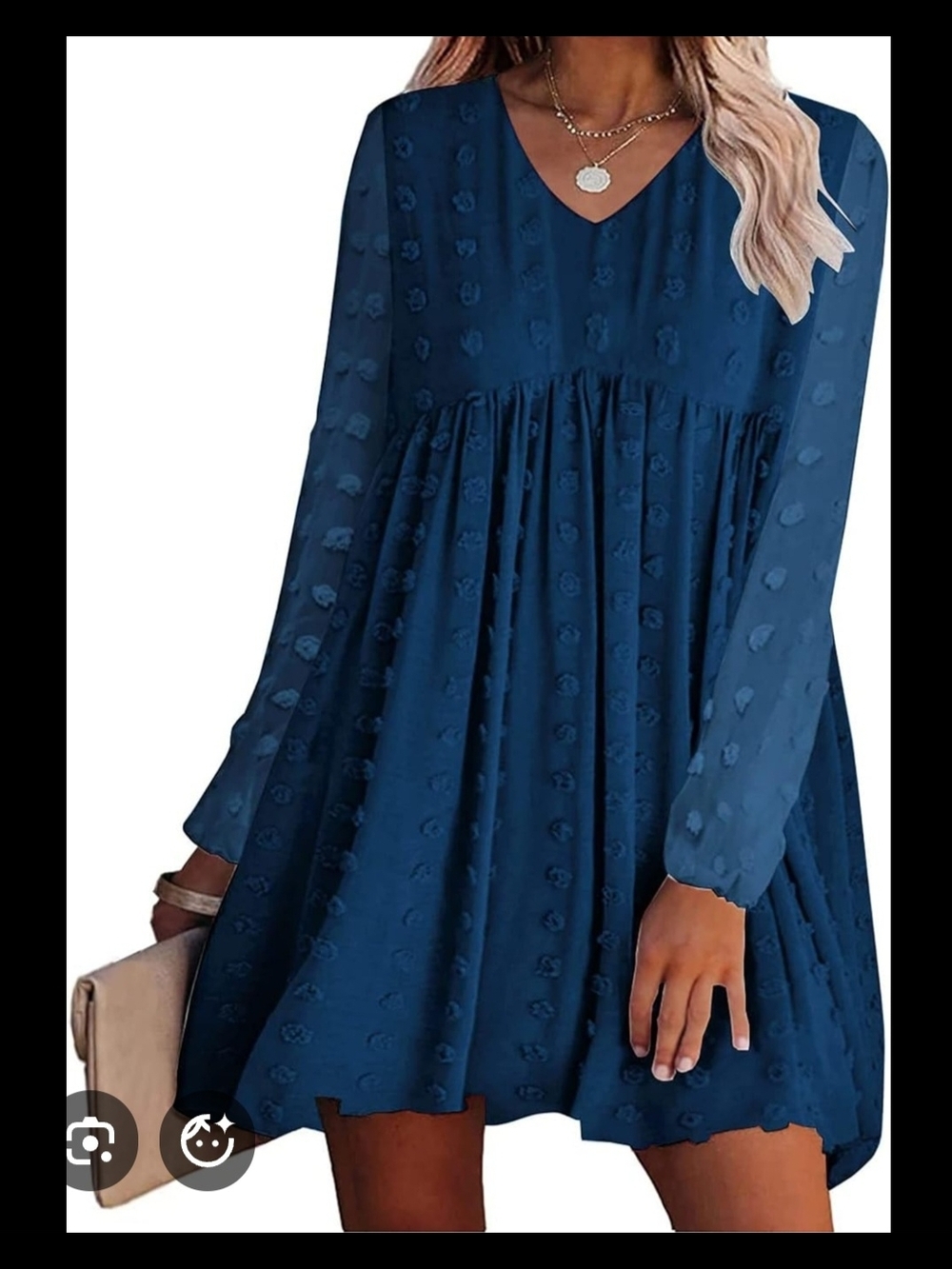 Kirundo Women’s Teal V-Neck Long Sleeve Babydoll Maternity or Swing Dress Size S